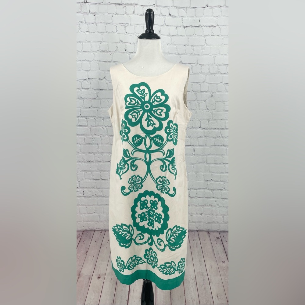 Boden 12L Long Green Bright Flowers Sleeveless Dress Cotton Church Cozy